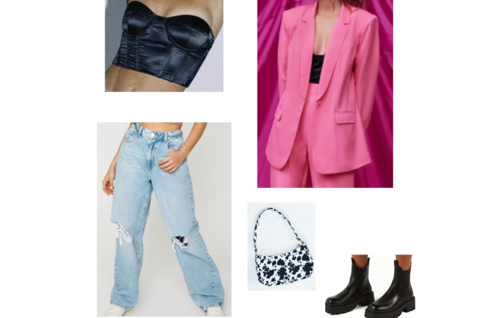 Outfit Idea 7_ Baggy Jeans, Bustier Top, And Oversized Blazer